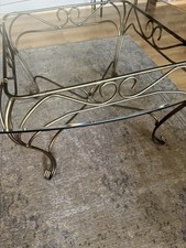 Couchtisch Wohnzimmertisch 90x90 Vintage Glas Metall Glasplatte