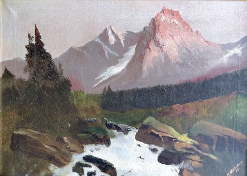 Gemälde alpen abendrot - gemälde:, im