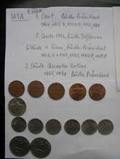 Münzen  USA  5 Stück 1 Cent, 1 Stück 5 Cents, 6 St. 1 Dime, 2 St. Quarter Dollar