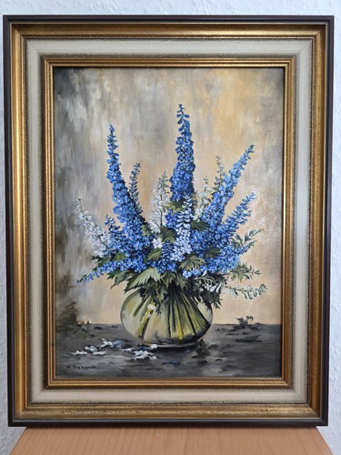 ölbild handgemalt blumenvase - handgemalt,