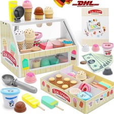 Eisdiele Kinder Holz, Kinderküche Zubehör ab 3 Jahre, Holzspielzeug Spielküche!