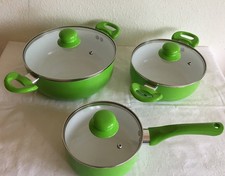 Topfset 6 tlg., Bratentopf, Kochtopf, Stielkasserolle, Glasdeckel, hellgrün/weiß