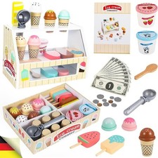 Eisdiele Kinder Holz, Kinderküche Zubehör ab 3 Jahre,Holzspielzeug Spielküche