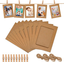 30 Stück Fotogirlande, Fotoleine mit Klammern, Kraftpapier Bilderrahmen 11.5x15.