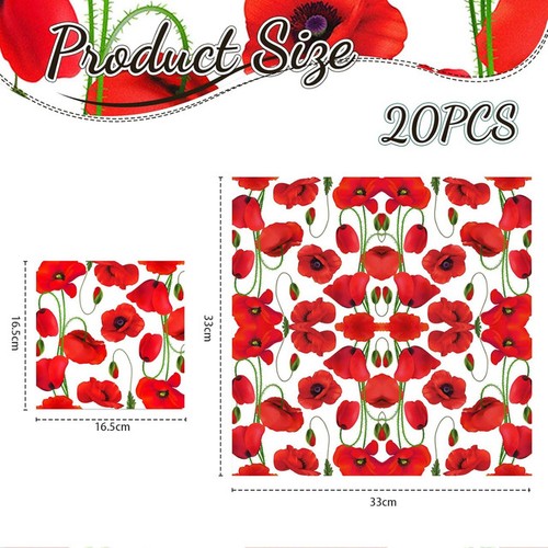 Rote mohnblumen servietten - rote, 20