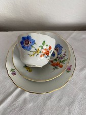 Meissen exklusives Kaffee Gedeck 3 - teilig Bunte Blume III mit Goldrand   Top !