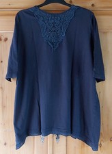 ULLA POPKEN: schönes Tunika-Shirt, dunkelblau m. Häkelspitze, Gr. 50/52/54 !!!