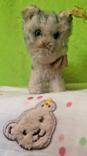 steiff 2700/10 - Katze Tabby Mohair stehend 10cm fest rosa Schleife KF  sehr alt