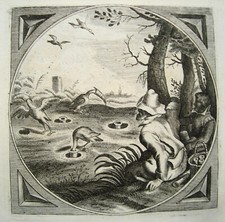 Vogelfänger Falle Gans Gänsefänger van der Venne Kupferstich 1658  58