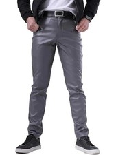 Herren Grau Leder Hose 100% Original Lammleder Slim Fit Freizeit