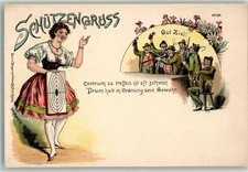 13299319 - Frau in Tracht haelt die Schiessscheibe Verlag Bruno Buerger u.