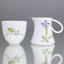 KPM Berlin: Zucker & Milch Set "Berlin Pianta", Dekor 46, Enzo Mari, Blumen