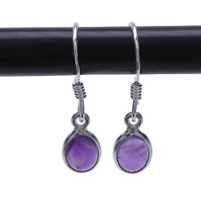 1 Paar 925 Sterling Silber Ohrringe mit lila Amethyst Steinen oval 6 x 8mm