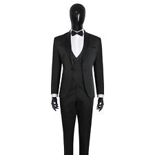 Slim Fit Satin Smoking mit Weste in Schwarz -Herrenanzug-Anzug-Bühne-Hochzeit
