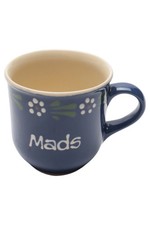 RHEINSBERG KERAMIK Kaffeetasse Blau Mads Schriftzug Florales Muster Klassisch