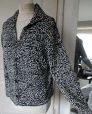 dicke Strickjacke pullover kastenjacke kastenpulli merinowolle M 40 schwarz-weiß