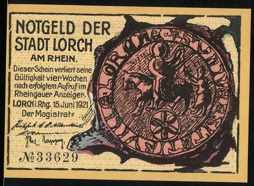 Notgeld lorch rhein 1921 - notgeld, rhein,