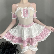 Damen Kariert Rüschen Lolita