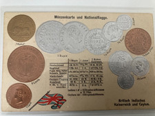 Münzkarte mit Nationalflagge -Britisch Indische Kaiserreich - Prägedruck  - AK