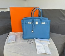 100% ORIGINAL HERMÉS BIRKIN BAG 35 TAURILLON CLEMENCE BLEU PARADIS mit RECHNUNG