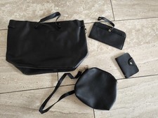 4teiliges Taschenset Kunstleder schwarz Handtaschen Ausweismappe