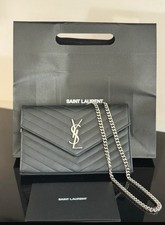 YSL Cassandre Yves Saint Laurent Pochette Schwarz Clutch Tasche Leder Schwarz