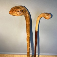 Gehstock Gehstöcke 2 Stück Holz Geschnitzt Lackiert Handarbeit Vintage 100cm Alt