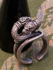 Vintage Schlangenring, zwei Köpfe Medusa, Schmuck Ring Messing versilbert
