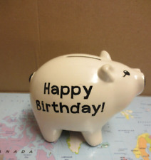 Sparschwein   Glücksschwein mit Gummiverschluss  weiß, Habby Birthday, ca. 14 cm