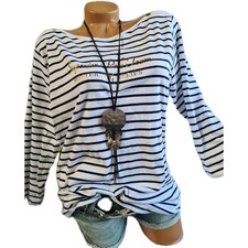 TOM TAILOR Damen Sweatshirt Shirt Langarm | Weiß Blau Gestreift Gr 34-40 (3 733)