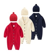 MARINEBLAU BABYSTRAMPLER + PASSENDE MÜTZE HOCHWERTIG STRICK NIEDLICHER GESCHENKKORB