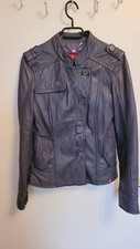 EDC By Esprit Lederjacke Echtleder Lamm M grau Knöpfe Reißverschluss Military