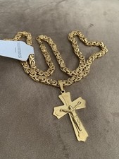 Königskette Edelstahl 55 cm Kreuz Anhänger  Massiv Vergoldet Top Qualitativ Neu