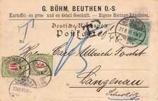 848533) DR Krone Adler Kt. aus Morgenroth Schlesien mit Portomarken Schweiz 1895