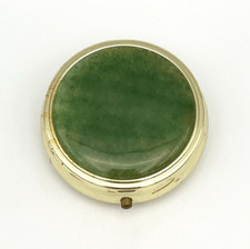 Vintage Pillendose Schmuckbox Edelstein Marmoriert Grün Stein Schatulle #3534