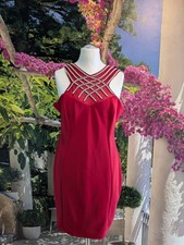 NEU: Edles Etui-Kleid mit raffiniert. Perlenzier-Dekollette, rot, ärmellos, XL