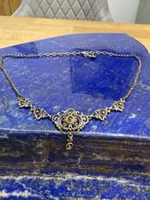 Vintage Tracht Collier Kette Granat 835 Silber Teilvergoldet