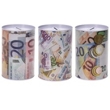 3er Set Spardose im Euro-Design Ø 9,5 cm Metall Blech Dose Sparbüchse Gelddose