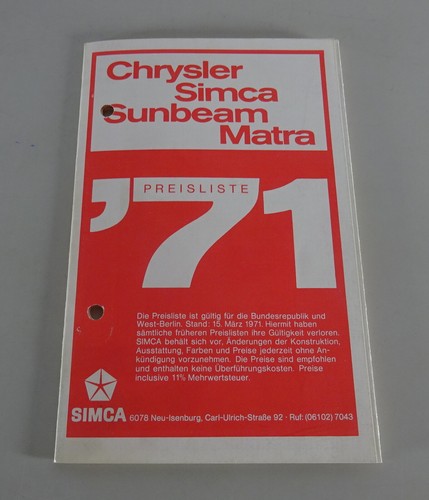Preisliste prospekt simca - prospekt,