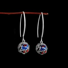 I03 Ohrringe Blumen in bunten Farben auf einer Hohlkugel Sterling Silber 925