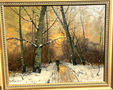 Winterlandschaft Romantik Wald Schnee Wilh. Reuter 1874-1958 Düsseldorf Öl/ Holz