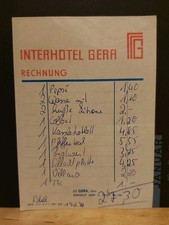 Rechnung vom Interhotel Gera