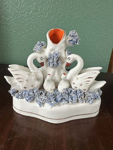 Victorian staffordshire swans - victorian,