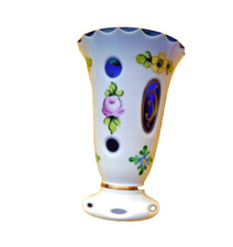 blaue Vase Joska Kristall Bodenmais, Mundgeblasen, Handgeschliffen Emailemalerei