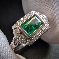 Art Deco Ring 14k 585 Gold Smaragd Diamanten alt c. 1930 RG 53