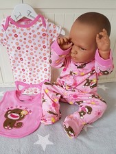 3-tlg Set Strampler Schlafanzug Pyjama + Body + Lätzchen Rosa Äffchen Gr 56 62