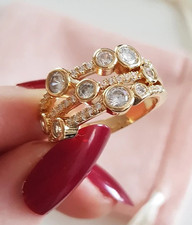 Edler Gold Ring - 925 SILBER Zirkonia - Gr. 59 60 61 18 19 20 Pavé Cluster Band