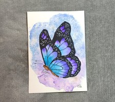 Lila Schmetterling mit Aquarell gemalt A6, Wandbilder, Illustrationskunst, Deko