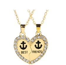 Halsketten Set Freundschaftskette Kette 2tlg "BEST FRIENDS ANKER"  Gold NEU