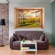 Berge Wald Natur FENSTERBLICK 3D WANDBILD POSTER XXL FOTOTAPETE WANDILLUSION